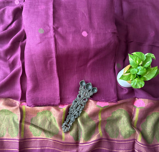 BYZANTIUM PURPLE PURE JAYSHREE LINEN JAMDANI HANDWOVEN KURTA SET