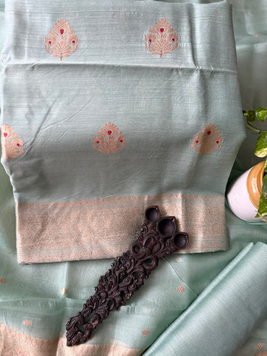 BABY BLUE Kora Silk Certified Handloom Banarsi Kadwa Booti Three Piece Suit (Copy)