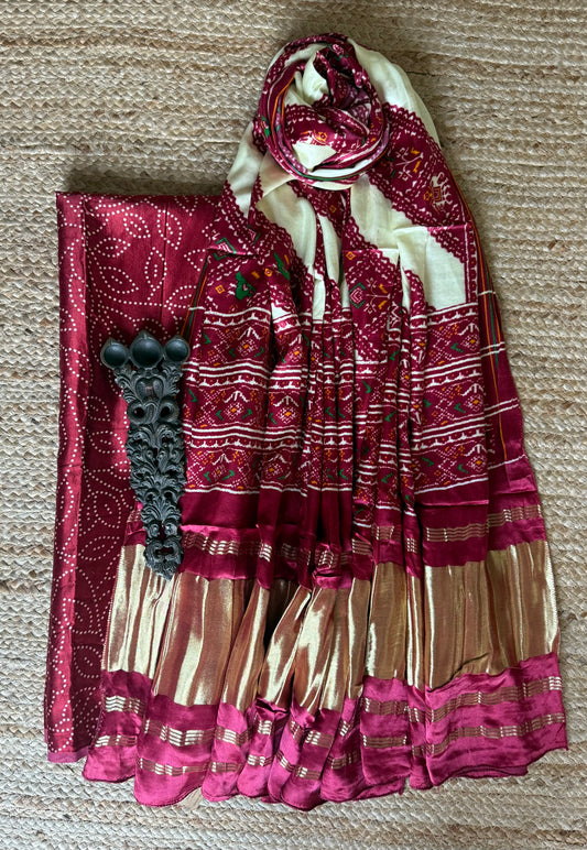 MAROON JAAL MASHRU SILK KURTA WITH PATOLA HANDCRAFTED MODAL SILK DUPATTA