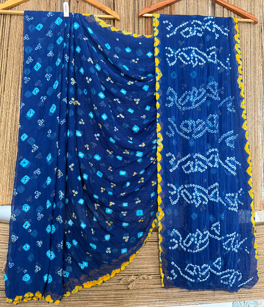 Sapphire Blue Bandhani handcrafted chiffon sari
