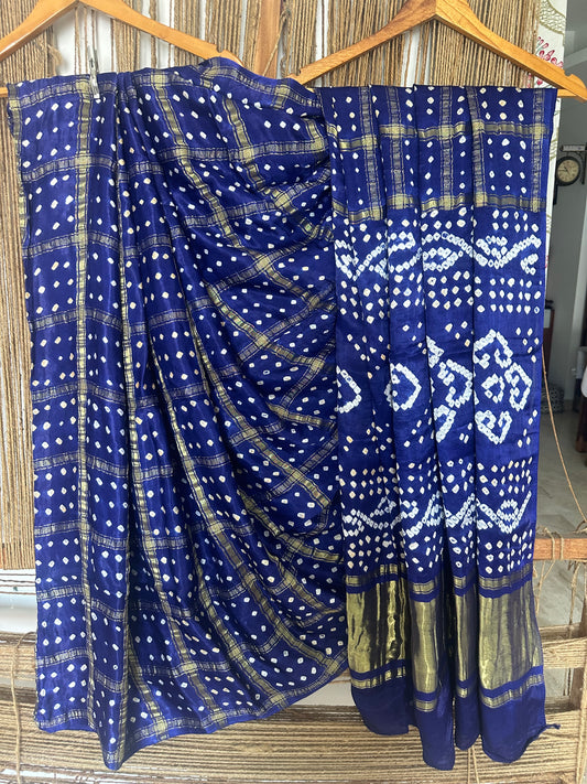 ROYAL BLUE MODAL SILK GHARCHOLA BANDHANI SARI BS- 71