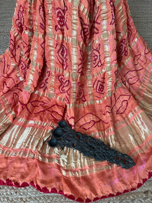 Melon orange gharchola gajji silk handwoven dupatta