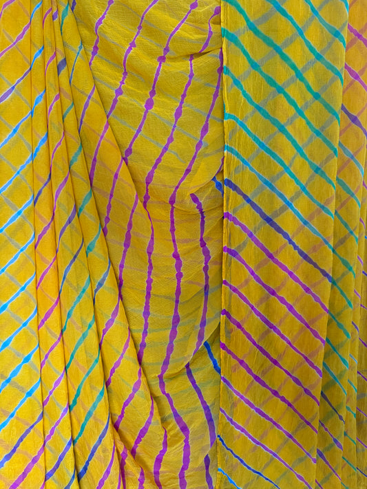 ORANGE YELLOW MULTI LEHERIYA HANDCRAFTED CHIFFON SARI CL -1050