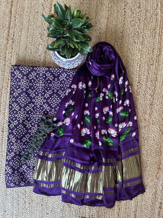 VIOLET PURPLE MASHRU SILK KURTA WITH PATOLA HANDCRAFTED MODAL SILK DUPATTA PS - 1047