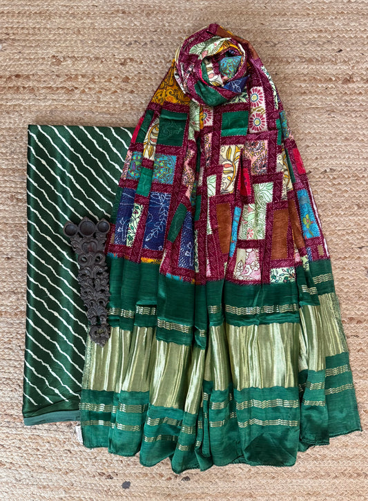 Green mashru silk kurta with patola handcrafted modal silk dupatta ps-20
