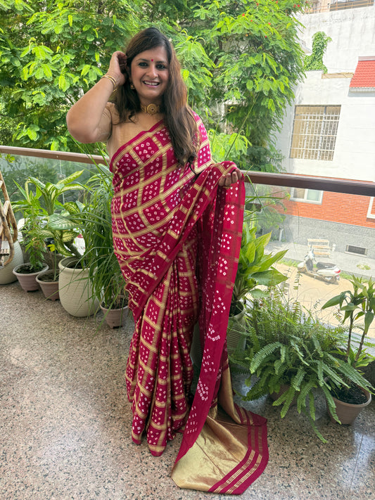 Jazzberry Jam Pink modal silk gharchola bandhani sari bs- 70