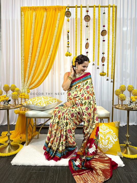 HIMANI LIGHT YELLOW MAROON MODAL SILK PATOLA SARI WITH ZARI BORDER PMS-10121