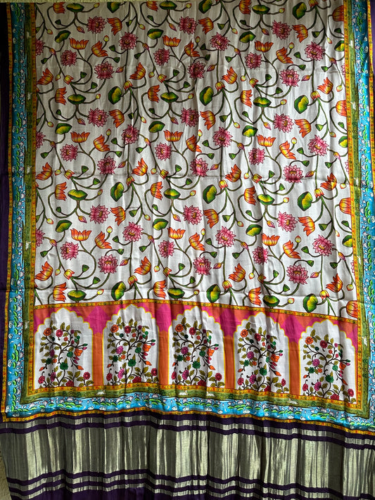 Purple pichwai print patola modal silk dupatta
