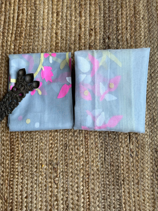 GRAY JAMDANI HANDWOVEN PURE MUSLIN SILK KURTA SET