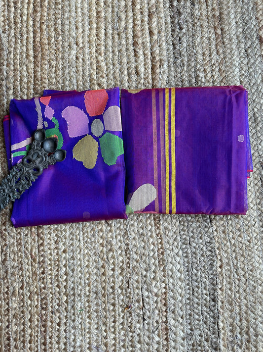RED AND PURPLE JAMDANI HANDWOVEN PURE MUSLIN SILK KURTA SET is