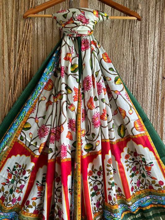 Green white patola modal silk dupatta