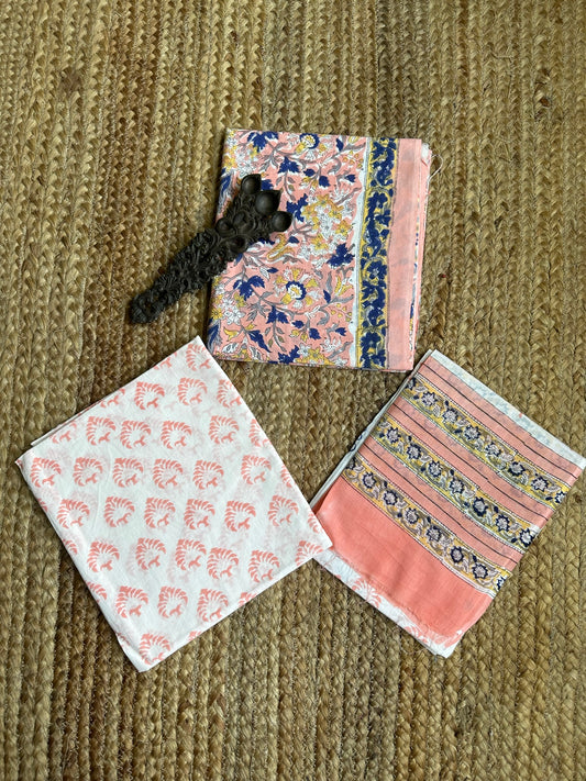 PINK BLUE COTTON HANDBLOCK SUIT SET