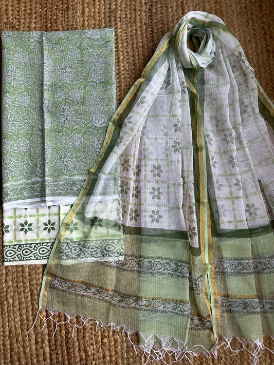SEA GREEN KOTA HANDBLOCK SUIT SET