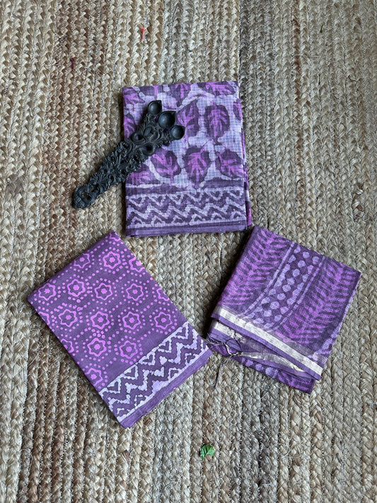 PURPLE WHITE KOTA HANDBLOCK SUIT SET