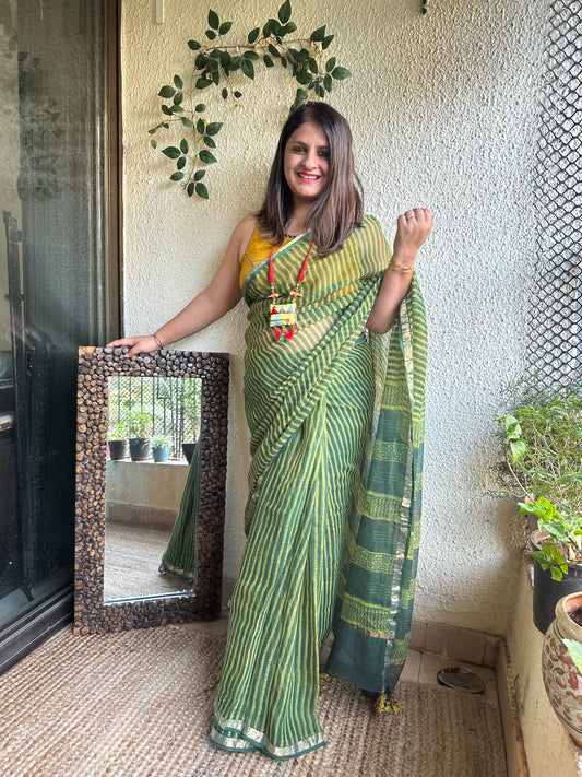 GREEN  AKOLA KOTA DORIA HANDBLOCK SARI