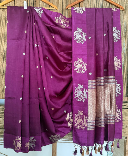 Old Mauve Purple Mango silk certified handloom banarsi sari with woven zari