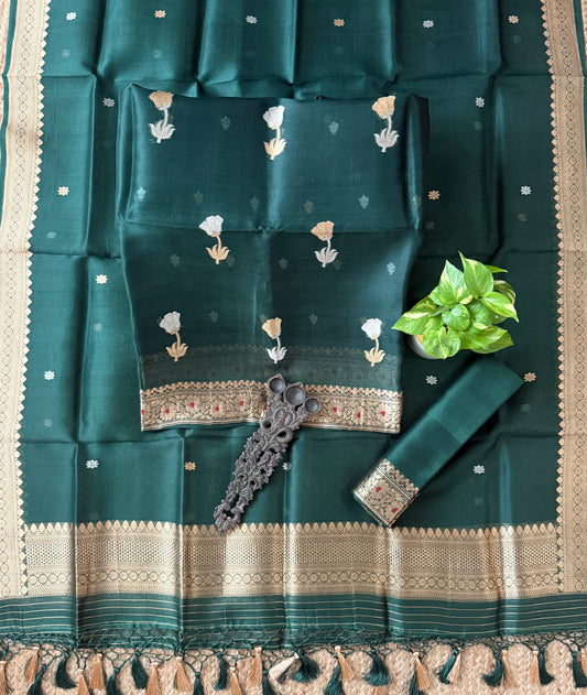 Castleton Green Ombré Shade kora silk certified handloom banarsi kadwa booti meenakari three piece suit
