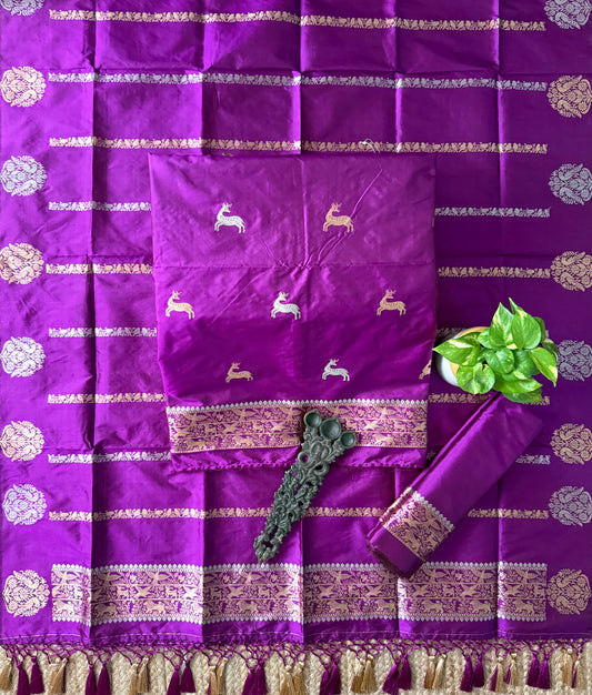 Orchid Purple Katan silk certified handloom banarsi kadwa booti three piece suit