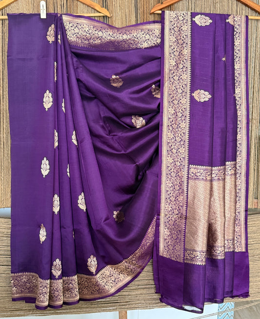 Cyber Grape mango Silk Certified Handloom Banarsi sari With Woven Zari
