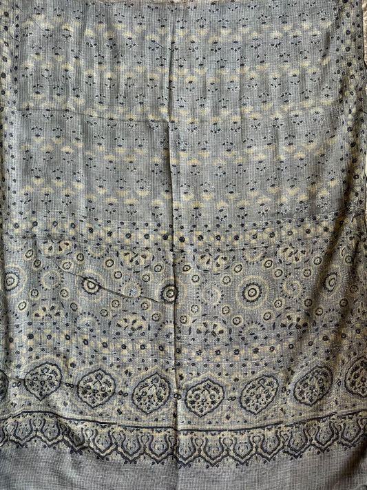 STEEL GREY & BLACK PRINT KOTA AJRAK HANDCRAFTED DUPATTA