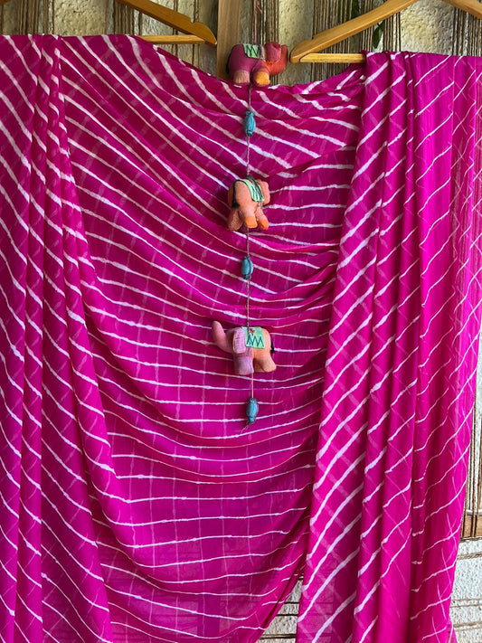 MAGENTA PINK LEHERIYA CHIFFON SARI  CL-1013