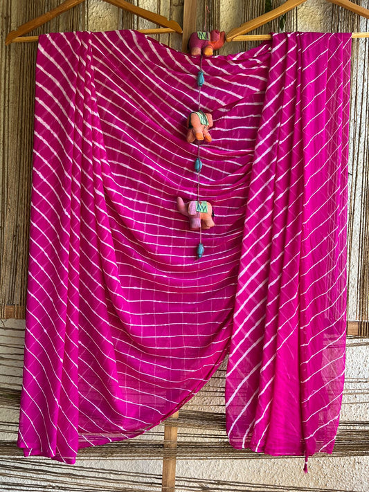MAGENTA PINK LEHERIYA CHIFFON SARI  CL-1013