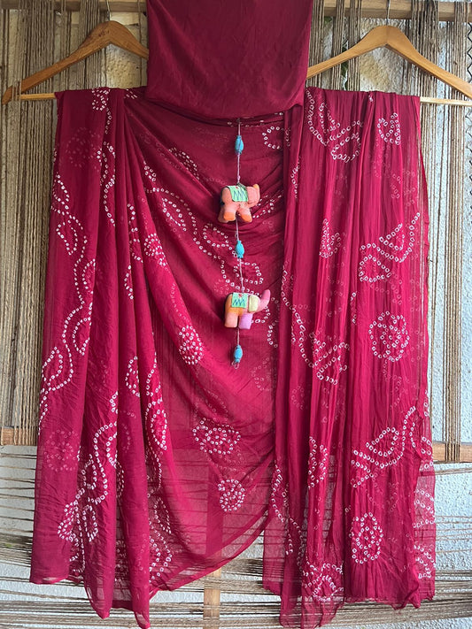 MAROON BANDHANI CHIFFON SARI CB-5