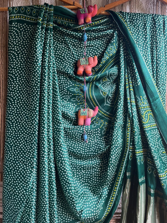 GREEN MODAL SILK PATOLA SARI WITH ZARI BORDER PMS-10137