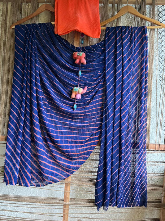 BLUE ORANGE MULTI LEHERIYA  CHIFFON SARI CL-1012