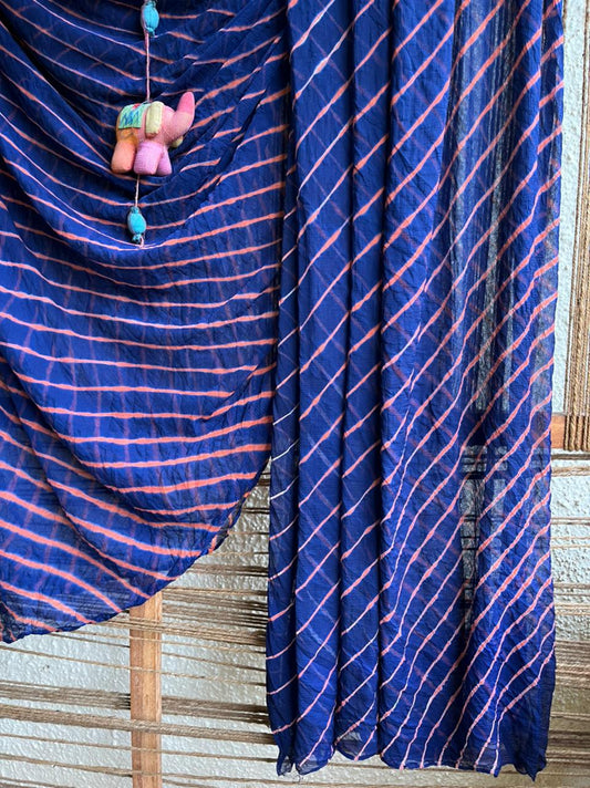 BLUE ORANGE MULTI LEHERIYA  CHIFFON SARI CL-1012