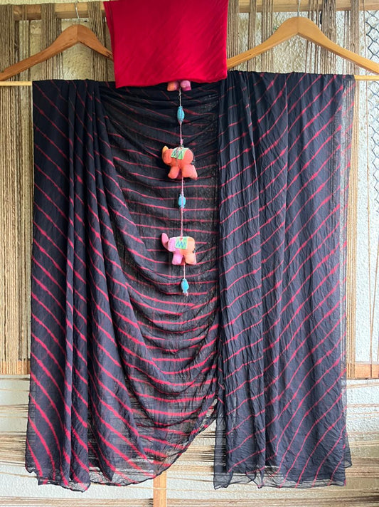 BLACK RED MULTI LEHERIYA  CHIFFON SARI CL-1011