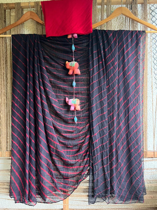 BLACK RED MULTI LEHERIYA  CHIFFON SARI CL-1011