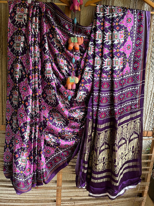 PURPLE PINK MODAL SILK PATOLA SARI WITH ZARI BORDER PMS-10133