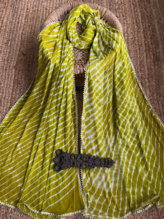 Lime green chiffon leheriya dupatta
