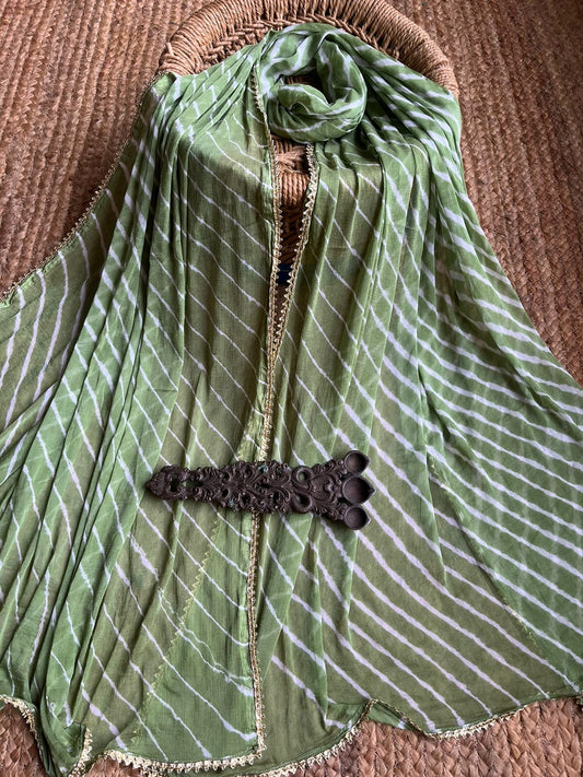 OLIVE GREEN CHIFFON LEHERIYA DUPATTA