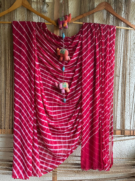 MAROON WHITE LEHERIYA  CHIFFON SARI CL-1010