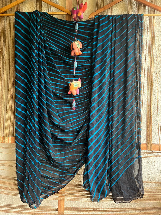 BLACK FIROZI  MULTI LEHERIYA  CHIFFON SARI CL-1011