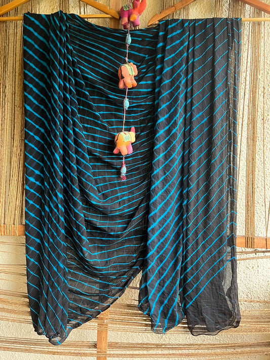 BLACK FIROZI  MULTI LEHERIYA  CHIFFON SARI CL-1011