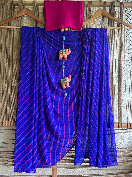 Royal blue leheriya bandhani chiffon sari cl-105