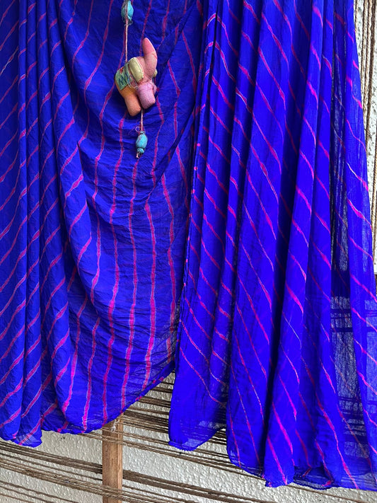 Royal blue leheriya bandhani chiffon sari cl-105