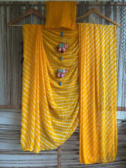 MANGO YELLOW LEHERIYA HANDCRAFTED CHIFFON SARI CL-102
