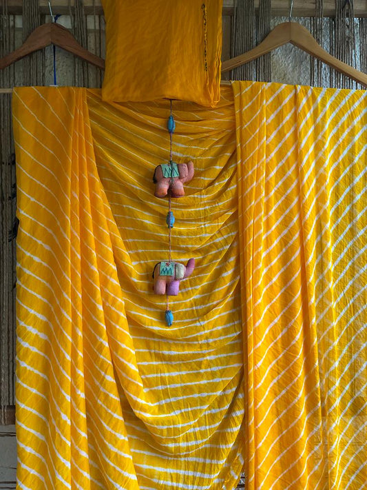 MANGO  YELLOW   LEHERIYA HANDCRAFTED  CHIFFON SARI CL-102