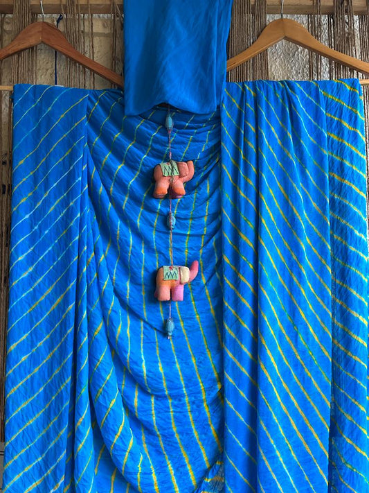 BLUE MULTI LEHERIYA HANDCRAFTED  CHIFFON SARI CL-100