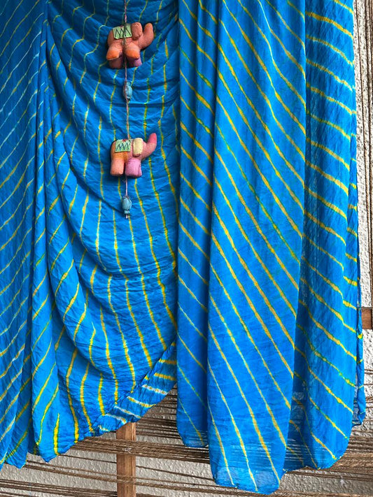 BLUE MULTI LEHERIYA HANDCRAFTED CHIFFON SARI CL-100