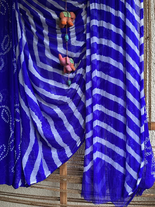 Ink blue leheriya bandhani chiffon sari cl- 99