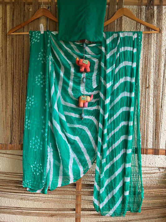 TURQOUISE GREEN LEHERIYA  BANDHANI CHIFFON SARI CL-97