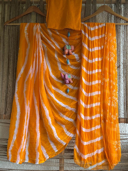 MUSTARD YELLOW LEHERIYA BANDHANI CHIFFON SARI CL-96