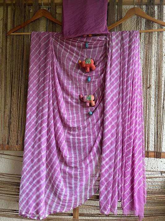 PINK LAVENDER LEHERIYA HANDCRAFTED CHIFFON SARI CL-95