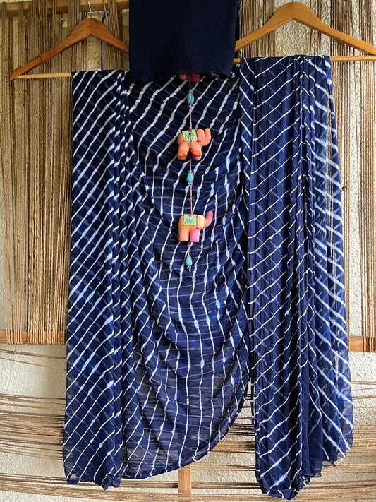 DARK BLUE HANDCRAFTED CHIFFON SARI CL -94