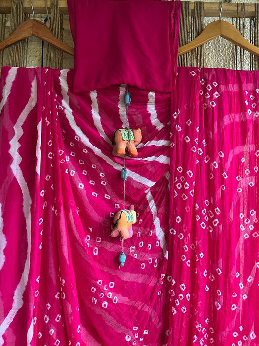 Pink leheriya bandhani chiffon sari cl- 98